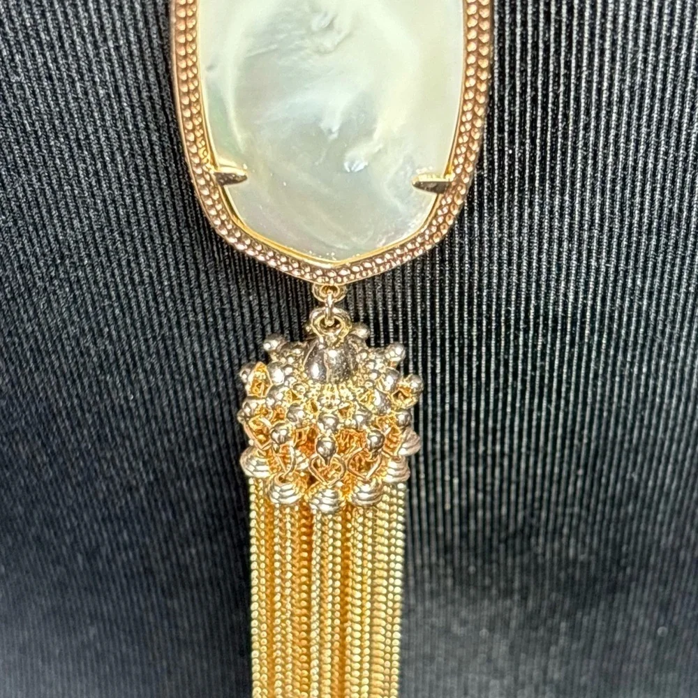 Kendra Scott Necklace Rayne 14k Gold Brass Long Rope Chain Ivory Mother of Pearl